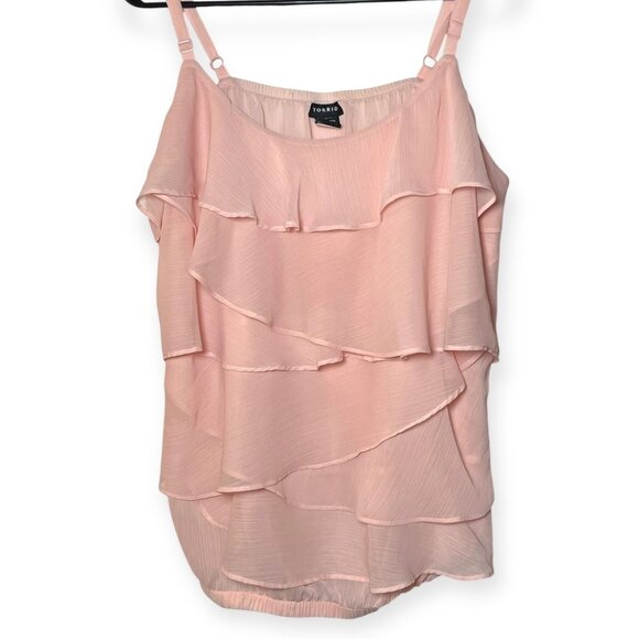 Torrid 2 (2X) Blush Pink Tiered Ruffle Chiffon Cami – Adjustable Straps - Picture 2 of 4